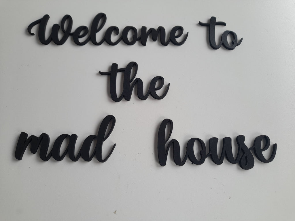 welcome to the mad house wooden letters