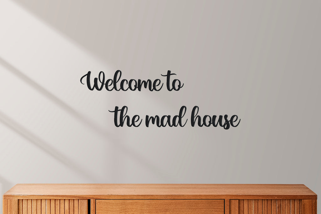 welcome to the mad house wooden letters